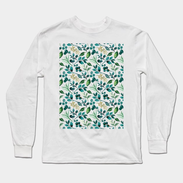 Green Watercolour leaf pattern Long Sleeve T-Shirt by MarjanShop